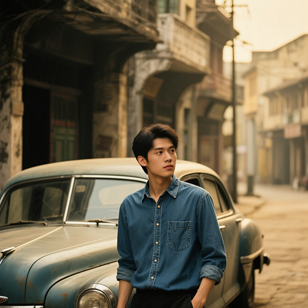 blue short sleeve denim shirt