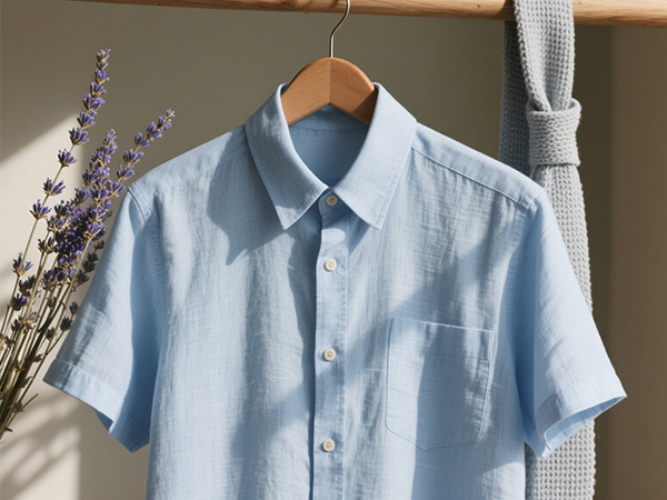 blue short sleeve linen shirt