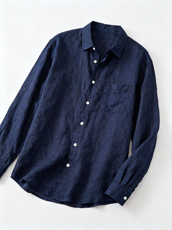 custom navy linen shirt