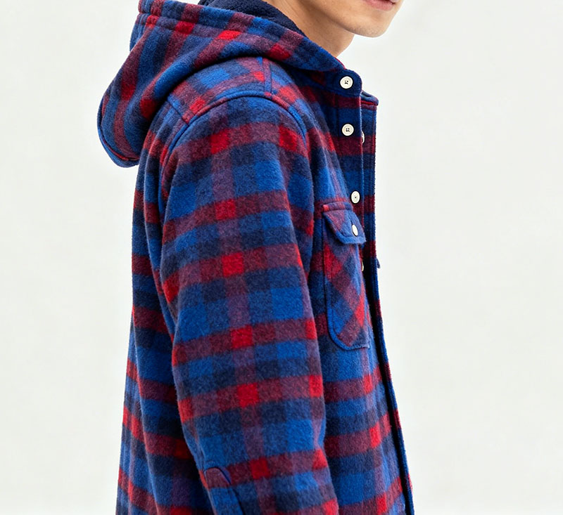purple hooded flannel shirt
